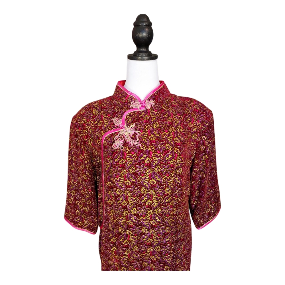 Cheongsam Qipao Classic Retro Glam Brocade Metallic Maximalist Formal Dress XL - Picture 6 of 13